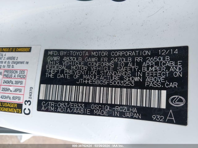 JTHHE5BC5F5003253 Lexus RC 350