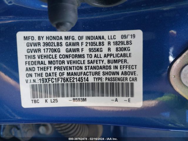 19XFC1F76KE214514 Honda Civic Ex-l