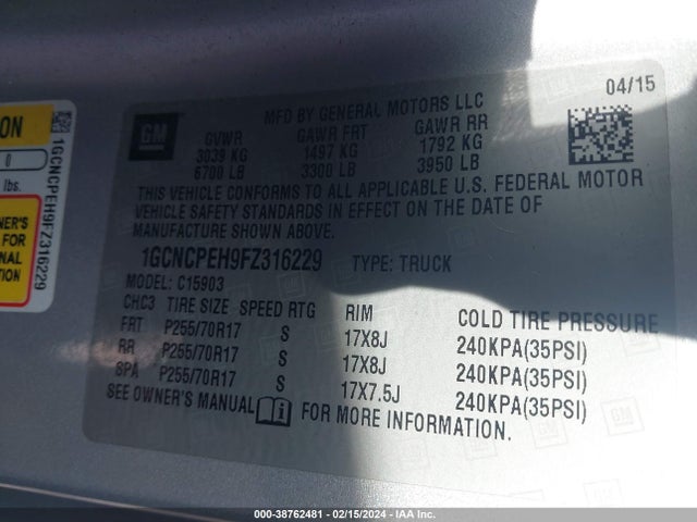 Chevrolet Silverado 1500 Wt 2015 1GCNCPEH9FZ316229 Image 9