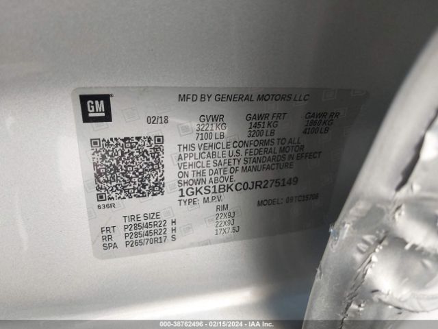 1GKS1BKC0JR275149 GMC YUKON SLT