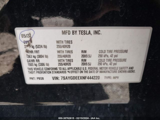 2022 TESLA MODEL Y 7SAYGDEEXNF444220 Photo 8