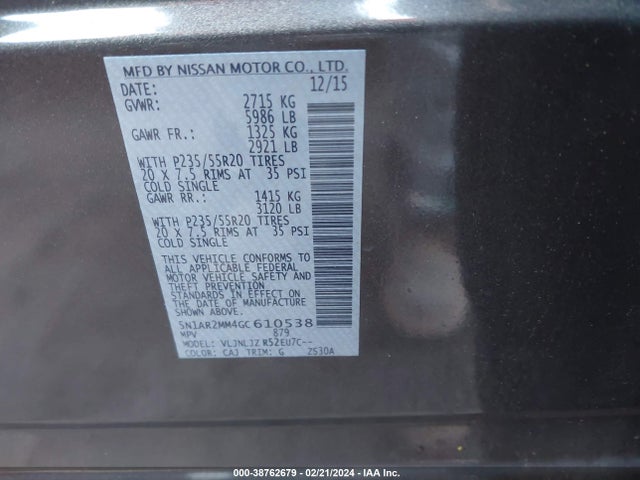 Nissan Pathfinder Platinum 2016 5N1AR2MM4GC610538 Image 9