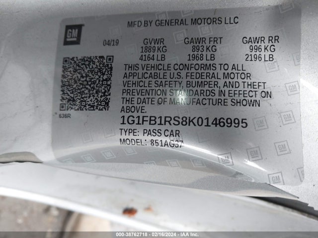 Chevrolet Camaro 1lt 2019 1G1FB1RS8K0146995 Image 9