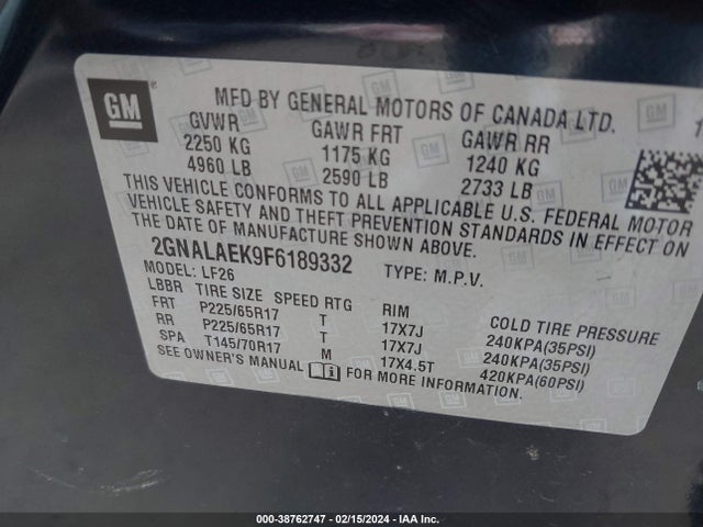 Chevrolet EQUINOX LS 2015 2GNALAEK9F6189332 Image 9