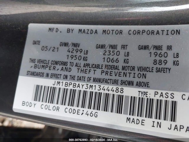 Mazda Mazda3 2.5 Turbo 2021 JM1BPBAY3M1344488 Image 9