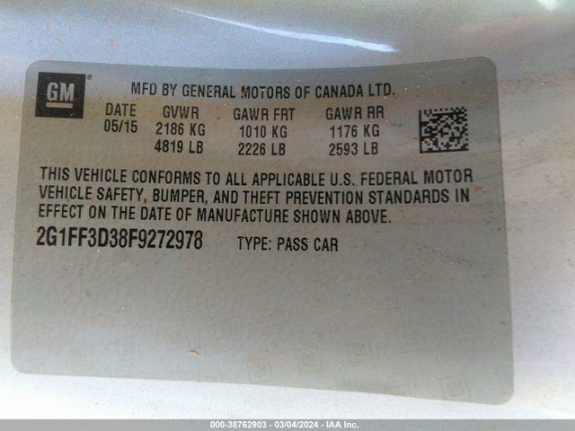 Chevrolet Camaro 2lt 2015 2G1FF3D38F9272978 Image 9