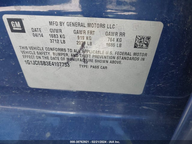 Chevrolet Sonic Lt Auto 2014 1G1JC6SB3E4197753 Image 9