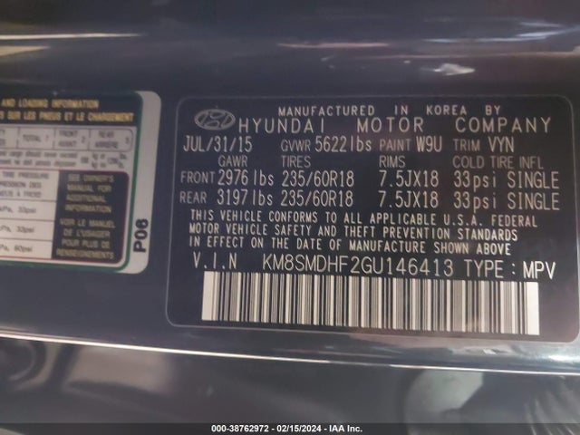 Hyundai Santa Fe Se 2016 KM8SMDHF2GU146413 Image 9