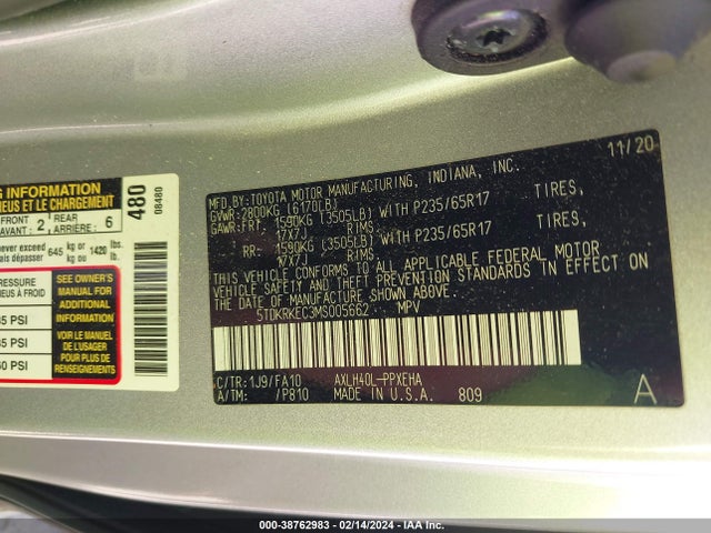 Toyota SIENNA LE 2021 5TDKRKEC3MS005662 Image 9