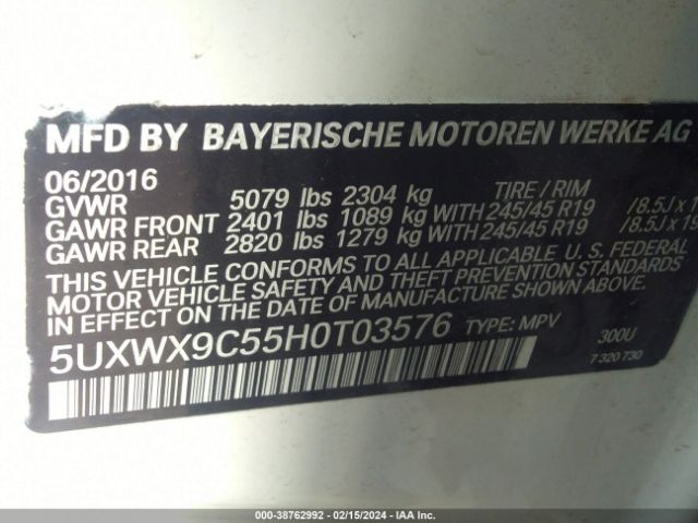 5UXWX9C55H0T03576 BMW X3 Xdrive28i