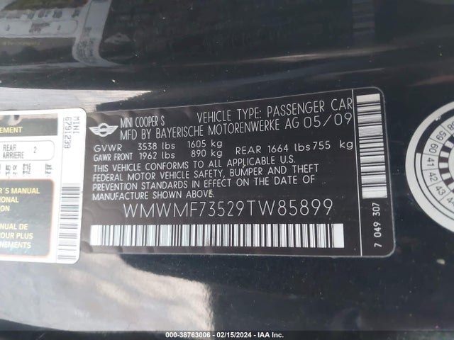 2009 MINI COOPER S WMWMF73529TW85899 Photo 8
