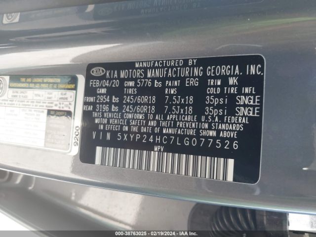 5XYP24HC7LG077526 KIA Telluride Lx
