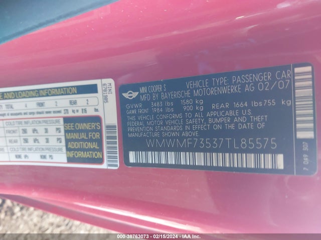 2007 MINI COOPER S WMWMF73537TL85575 Photo 8