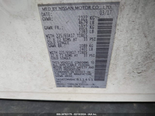 Nissan ROGUE SV 2017 5N1AT2MV6HC811451 Image 9