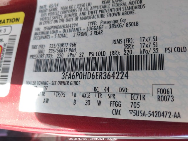 Ford FUSION SE 2014 3FA6P0HD6ER364224 Image 9