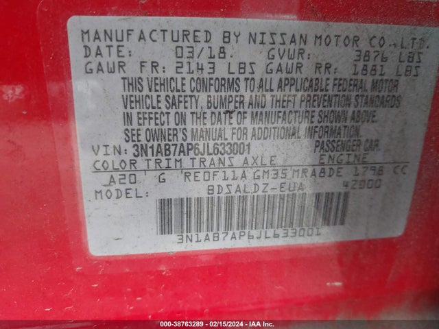 Nissan SENTRA SV 2018 3N1AB7AP6JL633001 Image 9