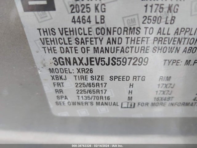 Chevrolet EQUINOX LT 2018 3GNAXJEV5JS597299 Image 9