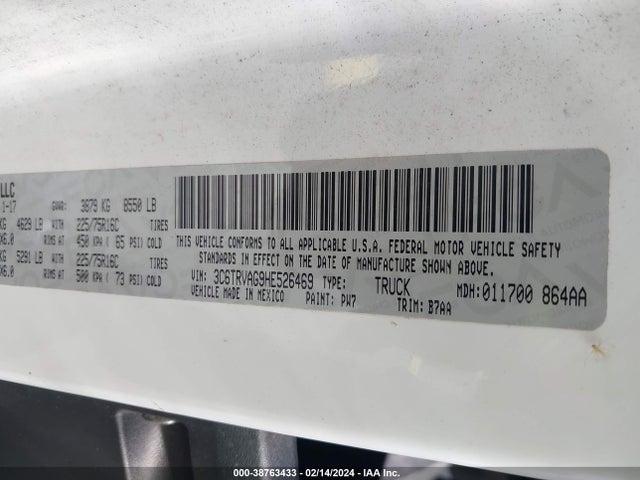 3C6TRVAG9HE526469 RAM Promaster 1500 Low Roof 136 Wb