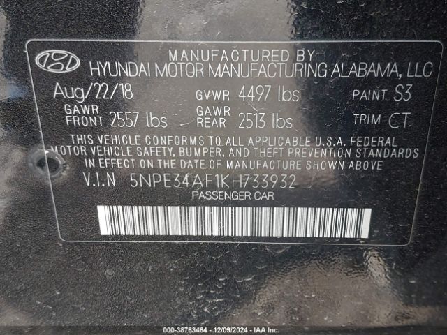 5NPE34AF1KH733932 Hyundai SONATA SEL