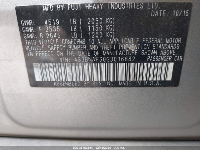 4S3BNAF60G3016882 Subaru Legacy 2.5i Premium
