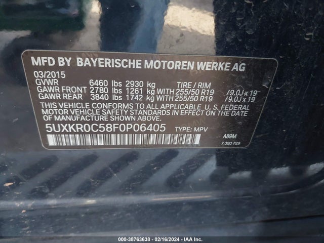 BMW X5 Xdrive35i 2015 5UXKR0C58F0P06405 Image 9