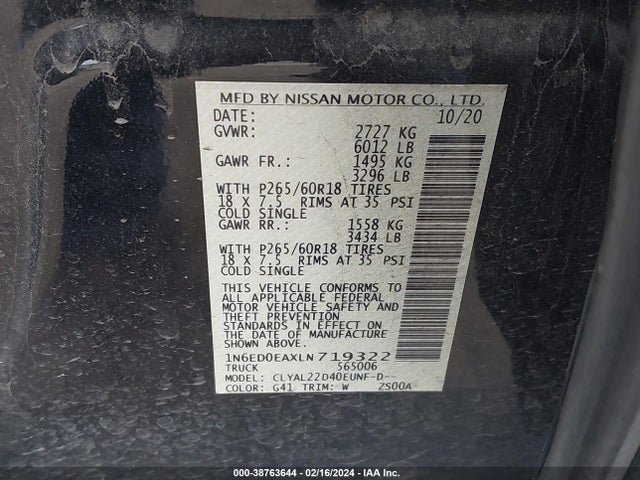 Nissan Frontier Sv 4x2 2020 1N6ED0EAXLN719322 Image 9