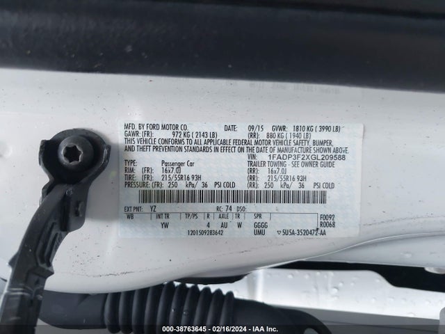 Ford FOCUS SE 2016 1FADP3F2XGL209588 Image 9