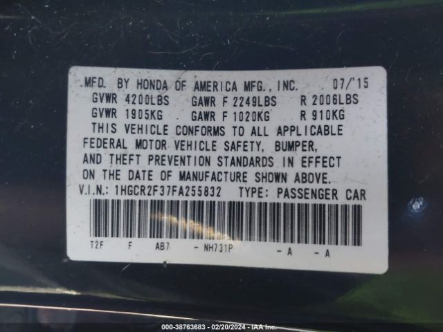 1HGCR2F37FA255832 Honda ACCORD LX
