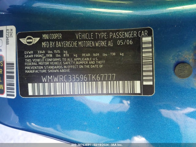 2006 MINI COOPER WMWRC33596TK67777 Photo 8
