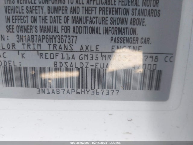Nissan SENTRA SV 2017 3N1AB7AP6HY367377 Image 9