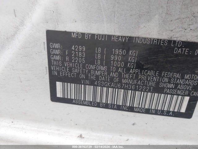 Subaru Impreza 2.0i Limited 2017 4S3GKAU67H3612221 Image 9