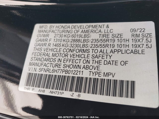 Honda Odyssey Sport 2023 5FNRL6H77PB012211 Image 9