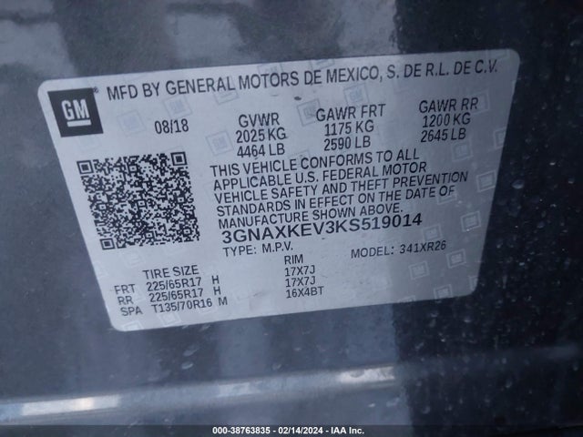 Chevrolet EQUINOX LT 2019 3GNAXKEV3KS519014 Image 9