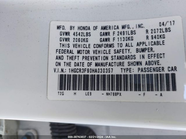 1HGCR3F90HA030357 Honda Accord Touring V6