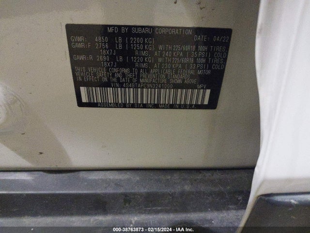 Subaru Outback Touring 2022 4S4BTAPC9N3241000 Image 9
