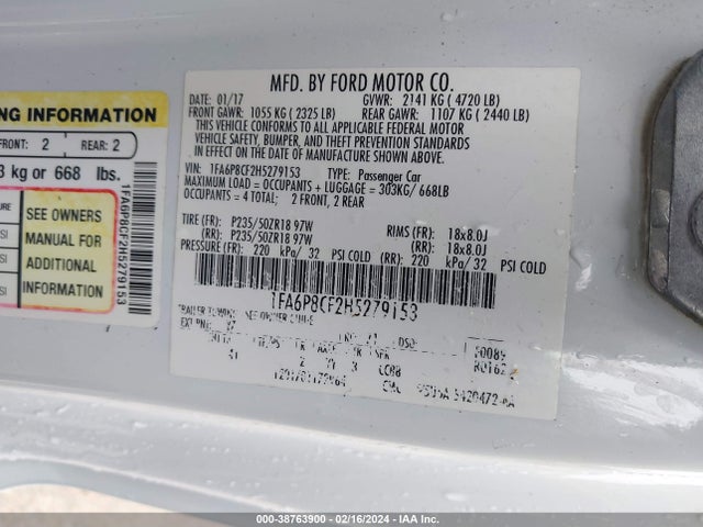 1FA6P8CF2H5279153 Ford Mustang Gt Premium