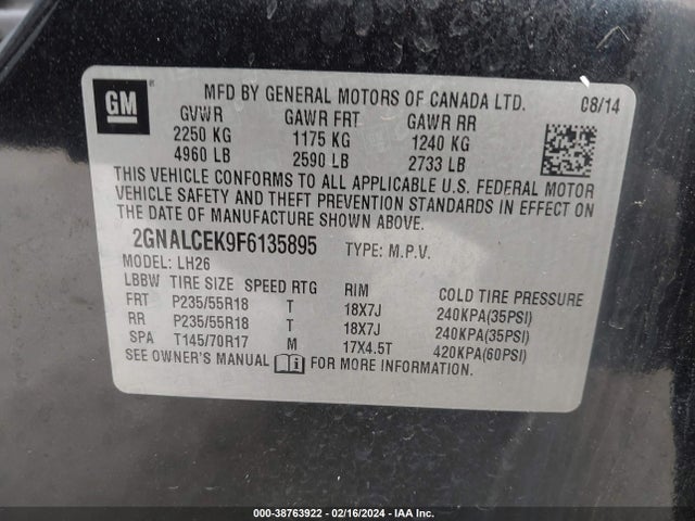 Chevrolet Equinox 2lt 2015 2GNALCEK9F6135895 Image 9
