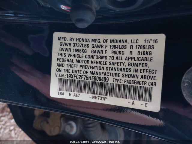 Honda CIVIC EX 2017 19XFC2F75HE009409 Image 9