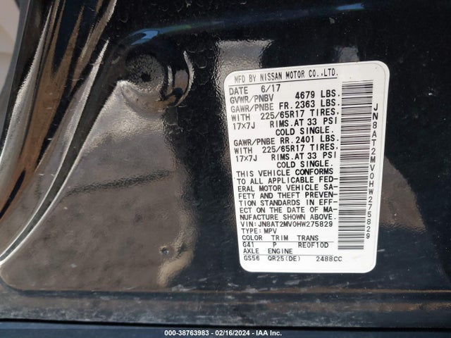 Nissan ROGUE S 2017 JN8AT2MV0HW275829 Image 9