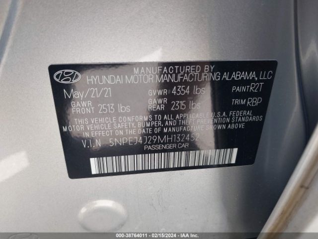 5NPEJ4J29MH132452 Hyundai Sonata Sel Plus