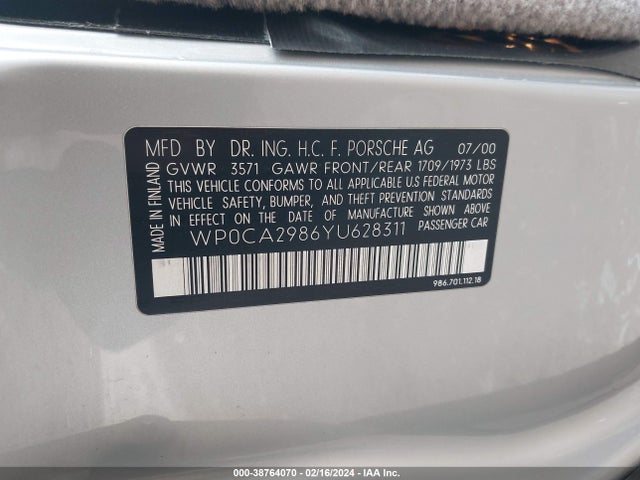 2000 PORSCHE BOXSTER WP0CA2986YU628311 Photo 8