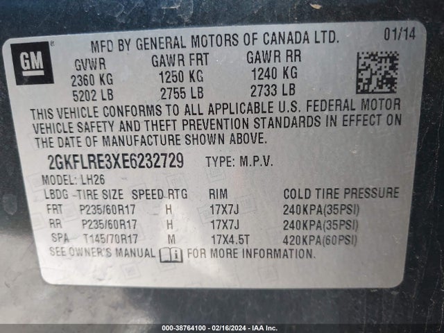GMC Terrain Sle-2 2014 2GKFLRE3XE6232729 Image 9