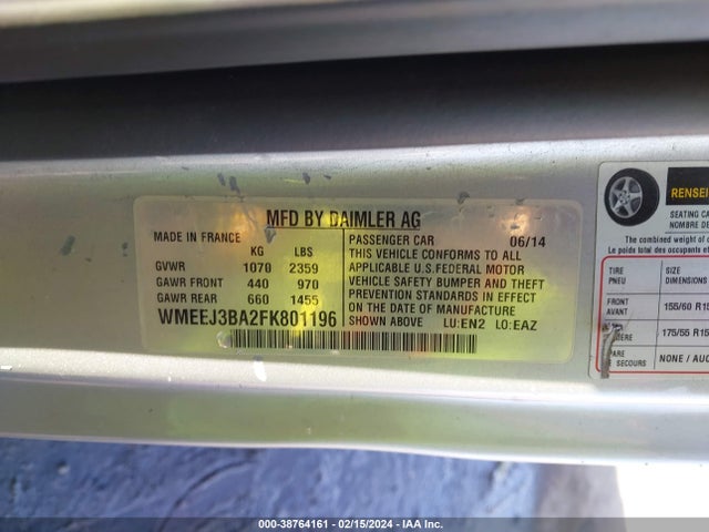WMEEJ3BA2FK801196 Smart Fortwo Passion/pure