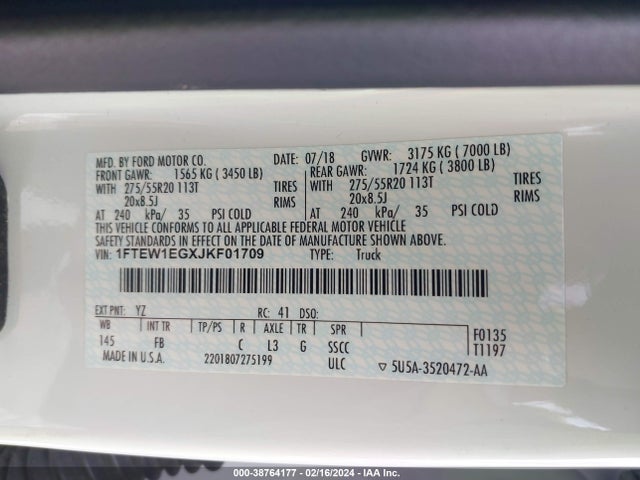 Ford F-150 Xlt 2018 1FTEW1EGXJKF01709 Image 9