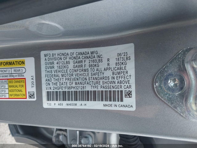 Honda Civic Touring 2023 2HGFE1F96PH321281 Image 9