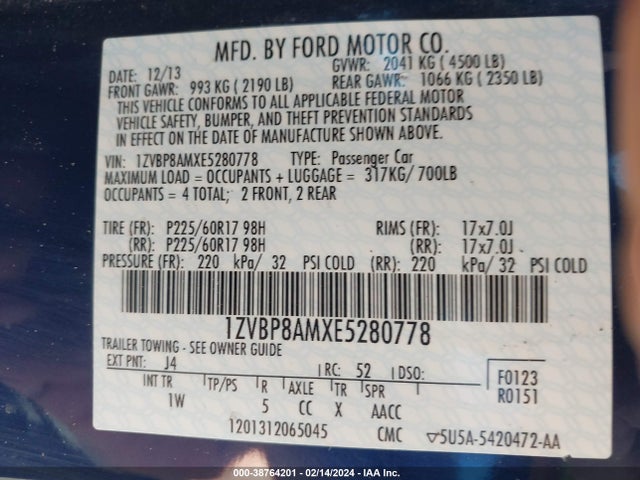 Ford Mustang V6 2014 1ZVBP8AMXE5280778 Image 9