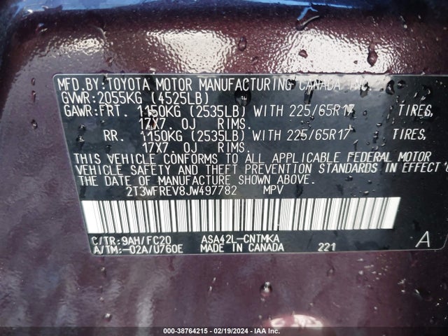 Toyota Rav4 Xle 2018 2T3WFREV8JW497782 Image 9
