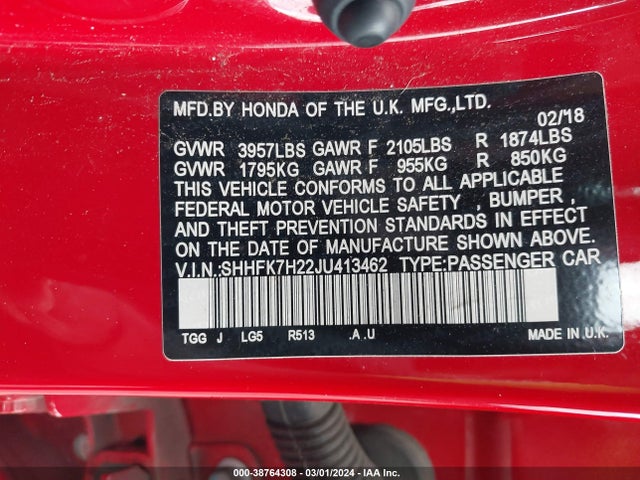 Honda Civic Lx 2018 SHHFK7H22JU413462 Image 9