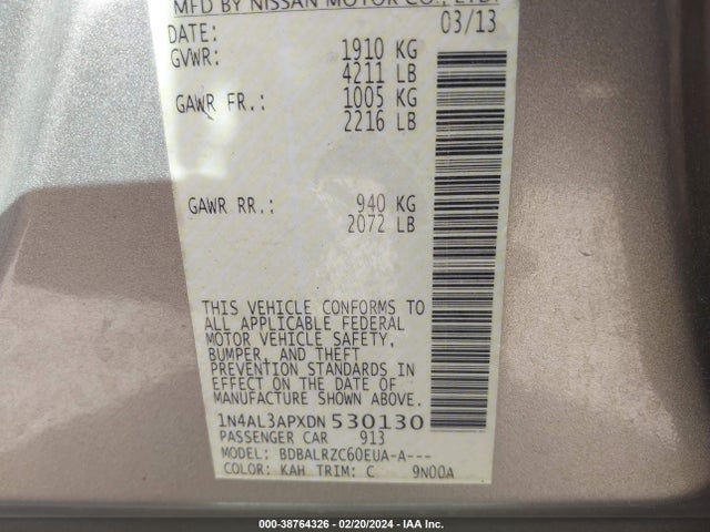2013 NISSAN ALTIMA 2.5 S VIN: 1N4AL3APXDN530130