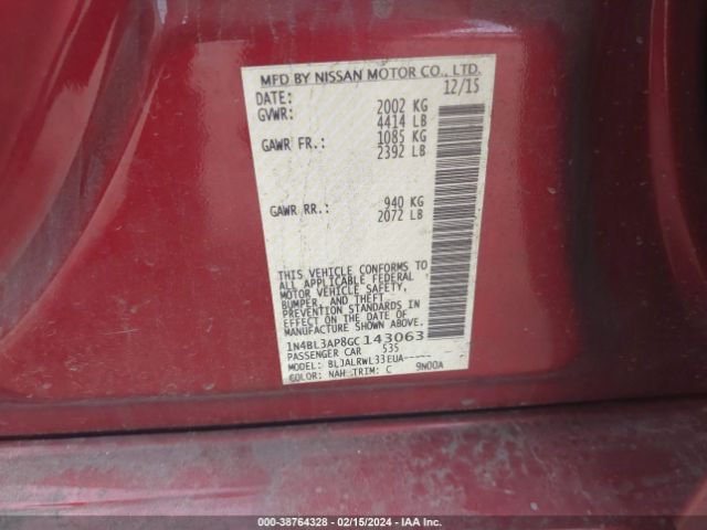 1N4BL3AP8GC143063 Nissan Altima 3.5 Sl/3.5 Sr
